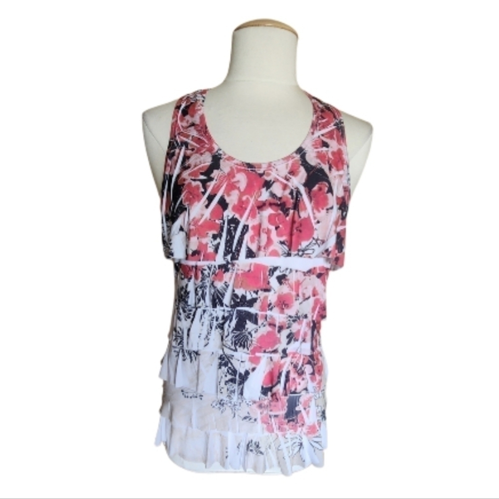 Wet Seal Pink/White Floral Layered Racerback Tank